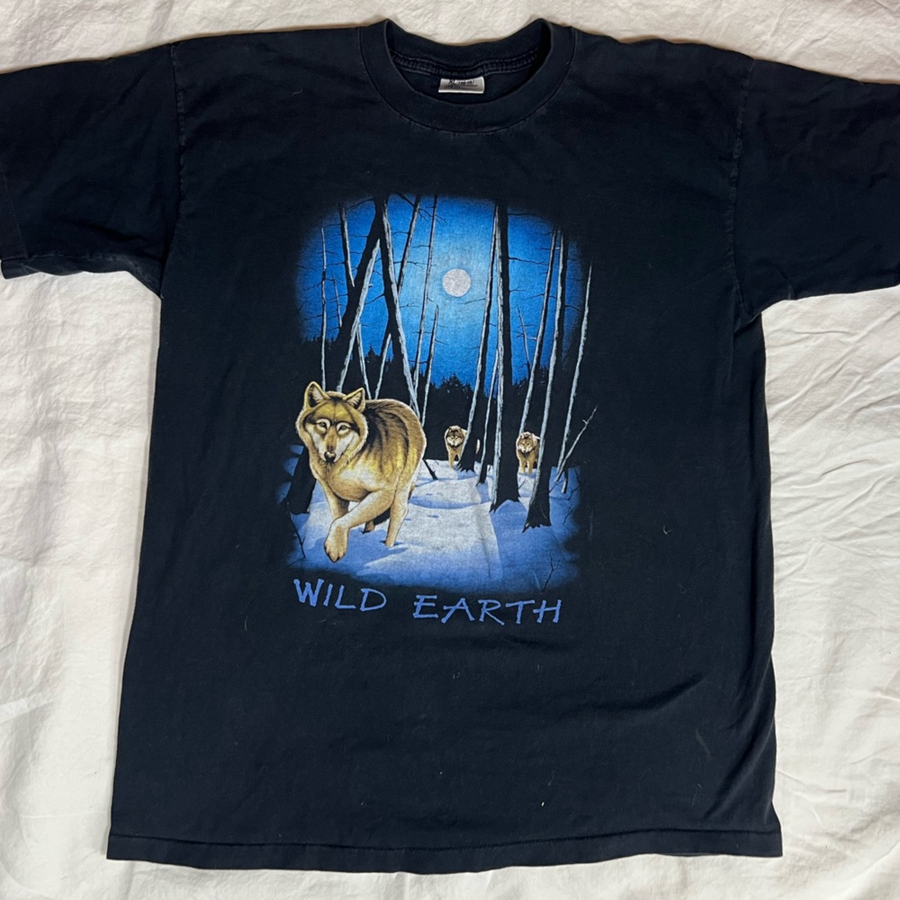 Vintage 1993 Human-i-Tees Wild Earth Wolf Moon T Shirt XL USA Single Stitch